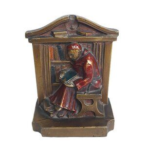 Antique Metal Bookend-Monk/Friar Reading a Book Stamped LVA Copyright 1922